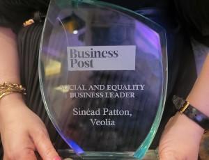 Sustainable Business Awards 2024 trophy naming Sinead Patton as winner