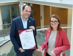Tomas Sercovich presents Sinead Patton with the Business Working Responsibly Mark 2025